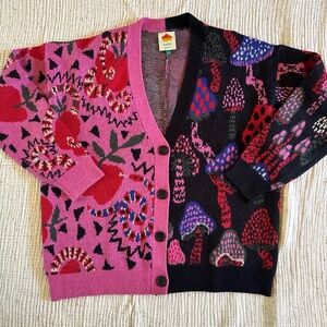FARM Rio Pink and Black Split-Design Cardigan Sweater